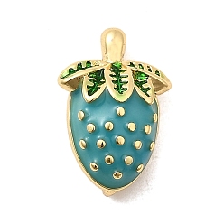 Морско-зеленый Латунь эмаль подвески, клубничное очарование, долговечный, без кадмия и без свинца, реальный 18 k позолоченный, цвета морской волны, 16x11x7 мм, отверстие : 1.2 мм