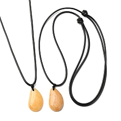 Топаз Нефрит Натуральный топаз нефрит каплевидный кулон черный вощеный шнур регулируемые ожерелья, 14.96~29.53 дюйм (38~75 см)