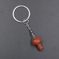 Goldstone Synthetic Goldstone Mushroom Keychain, with Iron Findings, 7.5x2.5cm