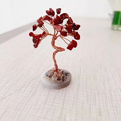Red Jasper Natural Red Jasper Tree of Life Feng Shui Ornaments, Home Display Decorations, with Agate Slice, 40x35x80mm