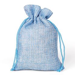 Sky Blue Linenette Drawstring Bags, Rectangle, Sky Blue, 14x10cm
