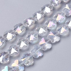 Clear Electroplate Glass Beads Strands, Faceted, Flower, AB Color Plated, Clear, 9.5~10x6~6.5mm, Hole: 1mm, about 25pcs/strand, 9.25 inch(23.5cm)
