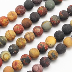 Picture Jasper Frosted Round Natural Picture Jasper Beads Strands, 8mm, Hole: 1mm, about 49pcs/strand, 15.5 inch