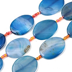 Королевский синий Натуральные полосатые агатовые бусы, окрашенная и подогревом, Плоско-овальные, королевский синий, 40~42x31~34x6~8 мм, отверстие : 2 мм, около 8 шт / нитка, 15.94''~16.54'' (40.5~42 см)