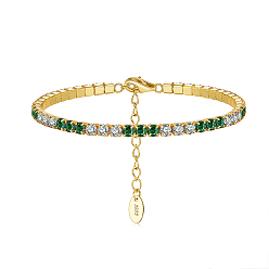 Green Real 14K Gold Plated 925 Sterling Silver Link Chain Bracelet, Cubic Zirconia Tennis Bracelets, with S925 Stamp, Green, 6-5/8 inch(16.8cm)