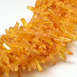 Orange Natural Nuggets Quartz Crystal Beads Strands, Dyed, Orange, 20~31x7x5~8mm, Hole: 1mm, about 79pcs/strand, 15.7 inch