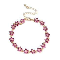 Темно-Розовый Браслеты-цветы с кубическим цирконием, украшения из латуни для женщин, реальный 18 k позолоченный, темно-розовыми, 6-3/4 дюйм (17.2 см)