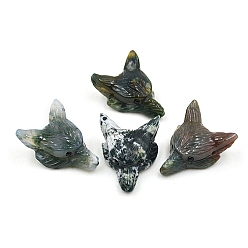 Moss Agate Natural Moss Agate Carved Healing Wolf Head Figurines, Reiki Energy Stone Display Decorations, 38x28mm