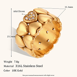 Casting wide double-layer peach heart ring Minimalist Double Layer Heart Ring in Gold Plated Stainless Steel
