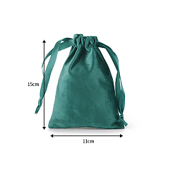 Dark Cyan Velvet Pouches, Drawstring Bags, Gift Bag, Rectangle, Dark Cyan, 15x11cm