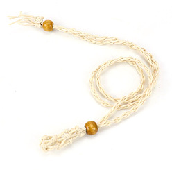 Floral White Adjustable Braided Cotton Cord Macrame Pouch Necklace Making, Interchangeable Stone, with Wood Bead, Floral White, 27-1/2 inch(700mm)