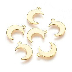 Real 24K Gold Plated 304 Stainless Steel Charms, Moon, Real 24k Gold Plated, 15.5x11x1mm, Hole: 1.4mm