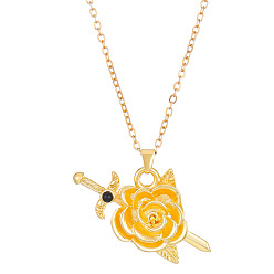Golden Valentine's Day Theme Alloy Pendant Necklaces, Rose, Golden, 20.47 inch(52cm)