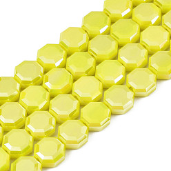 Yellow Electroplate Opaque Solid Color Glass Beads Strands, AB Color Plated, Half Plated, Faceted, Octagon, Yellow, 7~8x7~8x4mm, Hole: 1.2mm, about 72pcs/strand, 20.47 inch(52cm)