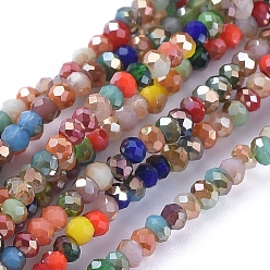Mixed Color Electroplate Transparent Glass Beads Strands, Faceted, Rondelle, Mixed Color, 2.5x1mm, Hole: 0.5mm, about 185~190pcs/strand, 13 inch(33cm)