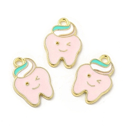 Pink Подвески из эмали и сплава, зубной амулет, золотые, розовые, 18x13x1.5 мм, отверстие : 1.8 мм