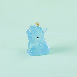 Королевский синий Светящиеся в темноте скульптуры из смолы витринные украшения, для украшения рабочего стола домашнего офиса, единорог, королевский синий, 29x32 мм