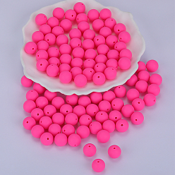Темно-Розовый Круглые силиконовые фокусные бусины, жевательные бусины для чайников, DIY уход за ожерельем, темно-розовыми, 15 мм, отверстие : 2 мм
