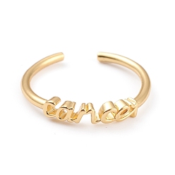 Cancer Constellation/Zodiac Sign Brass Cuff Rings, Open Rings, Real 18K Golden Plated, Cancer, word: 15x3.5mm, US Size 7 1/4(17.5mm)
