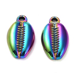 Rainbow Color Ion Plating(IP) 304 Stainless Steel Pendants, Shell Charm, Rainbow Color, 18x10x3.5mm, Hole: 1.8mm
