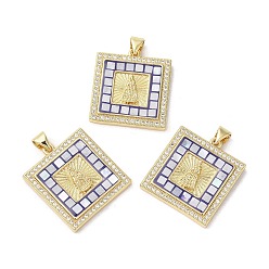 Темно-синий  Шифер Латунные микро проложить кубического циркония подвески, с эмалью и ракушкой, долговечный, без свинца и без кадмия, реальный 18 k позолоченный, Площадь с Девой Гваделупской, темный сланец синий, 24x21.5x3 мм, отверстие : 5x3.5 мм