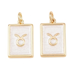 Taurus Brass Enamel Pendants, Rectangle Charms, Rack Plating, Cadmium Free & Lead Free, Long-Lasting Plated, Golden, Taurus Charms, 17.5x11x2mm, Hole: 3mm