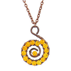 Gold Natural Dyed Agate Beaded Conch Pendant Necklace with Alloy Chains, Gold, 20.87 inch(53cm)