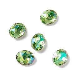 Lime Green Glass Rhinestone Cabochons, Pointed Back & Back Plated, Oval, Lime Green, 10x8x4mm