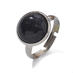 Синий Драгоценный Камень Полукруглые кольца из синтетического синего золота, 304 регулируемые кольца из нержавеющей стали для женщин, круглый : 14 мм, размер США 7 1/4 (17.5 мм)