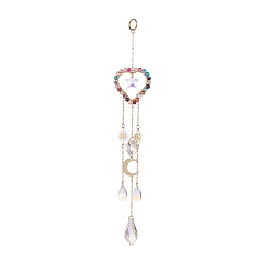 Natural Agate Glass Teardrop & Star Window Hanging Suncatchers, Heart Natural Agate & Brass Sun & Moon Pendants Decorations Ornaments, 230mm