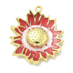 Красный Подвески из латуни с эмалью в стойку, долговечный, без свинца и без кадмия, прелести подсолнуха, реальный 18 k позолоченный, красные, 28.5x24.5x4.5 мм, отверстие : 2 мм