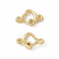 Clear Brass Micro Pave Cubic Zirconia Links Connectors, Real 18K Gold Plated, Heart, Clear, 6x9.5x2mm, Hole: 0.9mm