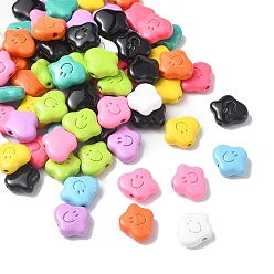 Mixed Color Spray Painted Alloy Beads, Cloud with Smile Face, Mixed Color, 10.5x12x4.5mm, Hole: 1.4mm
