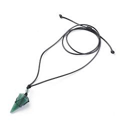 Green Aventurine Natural Green Aventurine Pendants Necklaces, with Waxed Cord and Nylon Cord, Cone, 31.18 inch~33 inch(79.2~84cm), 1.5~2mm
