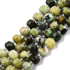 Serpentine Natural Serpentine Beads Strands, with Seed Beads, Faceted, Rondelle, 8x6mm, Hole: 1mm, about 20~22pcs/strand, 7.09 inch(18cm)