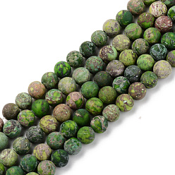 Green Natural American Turquoise Beads Strands, Frosted, Dyed & Heated, Round, Green, 6mm, Hole: 1mm, about 59~60pcs/strand, 15.16'(38.5cm)