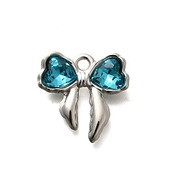 Индиколит 304 подвески из нержавеющей стали, со стразами, бантом, цвет нержавеющей стали, Indicolite, 18x18x4.5 мм, отверстие : 1.8 мм