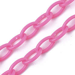 Hot Pink Opaque Acrylic Cable Chains, Horse Eye, Hot Pink, 13x8x2mm, 18.5 inch~19.29 inch(47~49cm)/strand