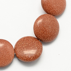 Sienna Synthetic Goldstone Beads Strands, Flat Round, Sienna, 16x5mm, Hole: 1mm, about 25pcs/strand, 16.5 inch