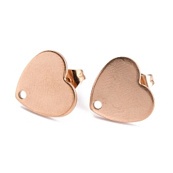 Розовое Золото Ионное покрытие (ip) 304 детали серьги-гвоздики из нержавеющей стали, с ушными гайками / серьгами и отверстием, формы сердца, розовое золото , 12x13x1 мм, штифты : 0.8 мм