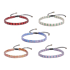 Mixed Color Rectangle Japanese Seed Braided Bead Bracelet, Adjustable Bracelet for Women, Mixed Color, Inner Diameter: 2~2-7/8 inch(5.2~7.2cm)