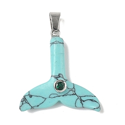 Синтетическая Бирюза Синтетические бирюзовые подвески, подвески в виде хвоста кита с 201 микрофиброй из нержавеющей стали и кубическими циркониями, цвет нержавеющей стали, 30.5x32x6.5 мм, отверстие : 6x3.5 мм