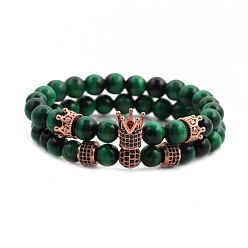 Green tiger eye set Tiger Eye Crown Diamond Ball Wheel Bracelet and Necklace Set DIY Jewelry
