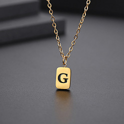 Letter G Titanium Steel Rectangle with Initial Letter Pendant Necklace with Cable Chains for Women, Golden, Letter.G, 17.72 inch(45cm)