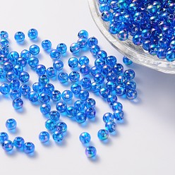 Dodger Blue Eco-Friendly Transparent Acrylic Beads, Round, AB Color, Dodger Blue, 4mm, Hole: about 1.2mm; about 17000pcs/500g.