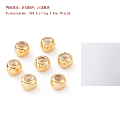 Посеребрённый Латунные бусины, резина внутри, ползунки, долговечный, рондель, 925 серебро покрытием, 6x4.5 мм, отверстие : 2 мм