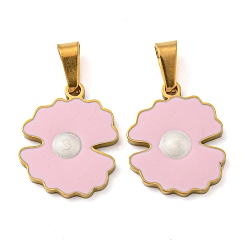 Golden 316 Surgical Stainless Steel Pendants, with Enamel, Shell Charm, Golden, 16x13x2mm, Hole: hole: 5.5x3mm