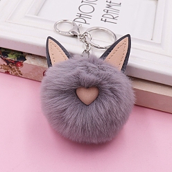 Medium Purple Imitation Rabbit Fur Keychain, Cat, Medium Purple, Pendant: 9.5x8cm