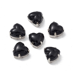 Black Heart Sew On Rhinestones, Smooth Face Taiwan Acrylic Rhinestone, Multi-Strand Links, with Platinum Tone Brass Prong Settings, Black, 10x10x7mm, Hole: 1mm