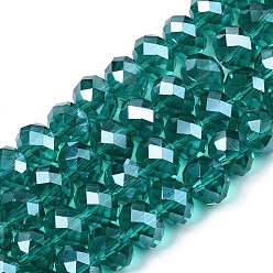 Dark Green Glass Beads Strands, Pearl Luster Plated, Crystal Suncatcher, Faceted Rondelle, Dark Green, 11.5x9mm, Hole: 1mm, about 70pcs / strand, 22.13 inch(56.2cm)
